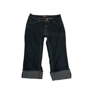 Angels Jeans Women's 18W Dark Wash Cuffed Capris Mid Rise Stretch Denim